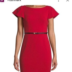 Calvin Klein Red Crepe Sheath Dress.